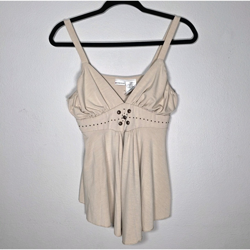 Vintage‎ No Boundaries Womens Large Beige Y2K Babydoll Top Preppy Studded